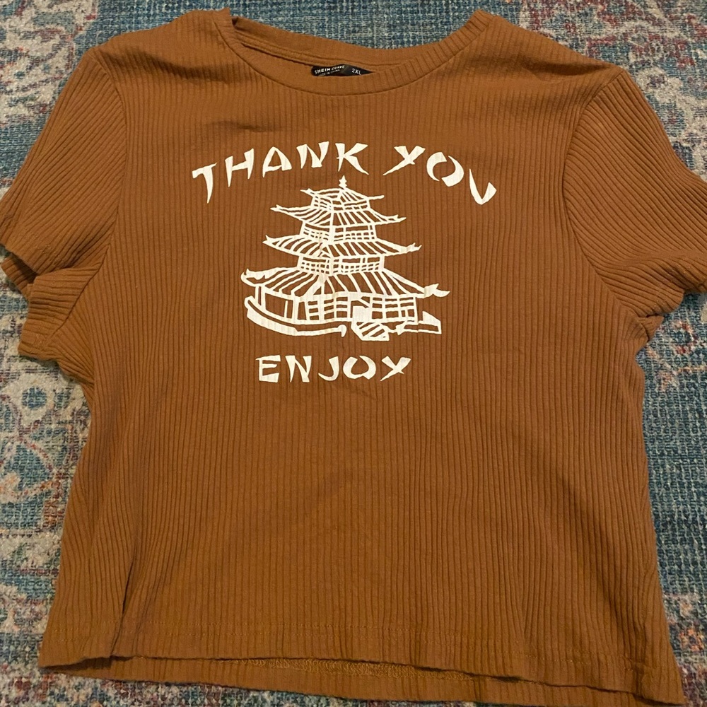 🥡🥡🥡 Thank You Enjoy Camel Cropped Tee